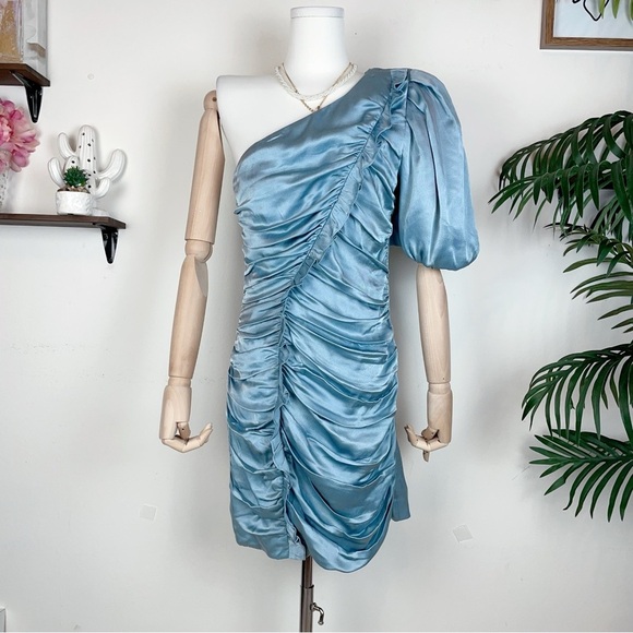 Elliatt Satin Ruched Julianne Dressin Stoneblue
